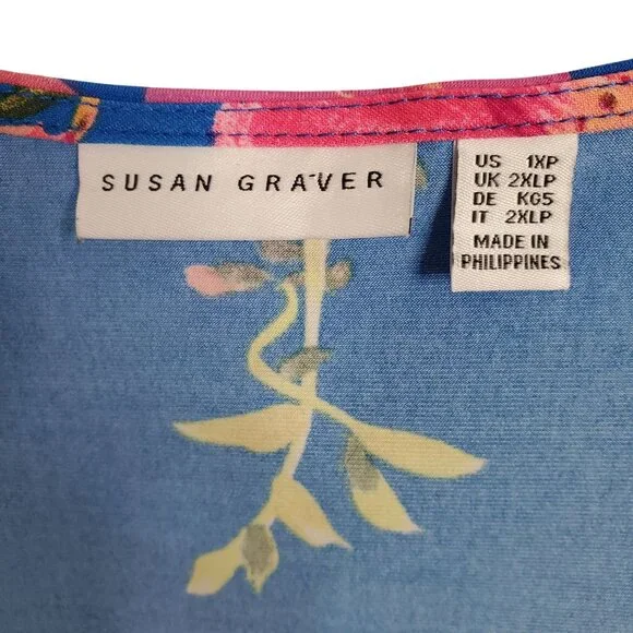 Susan Graver Size 1XLP 1XL Petite Top Floral Liquid Knit ShirtTail Hem Tropical - Picture 4 of 8